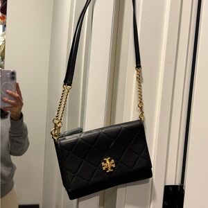 Tory Burch Black Quilted Crossbody with Gold Chain